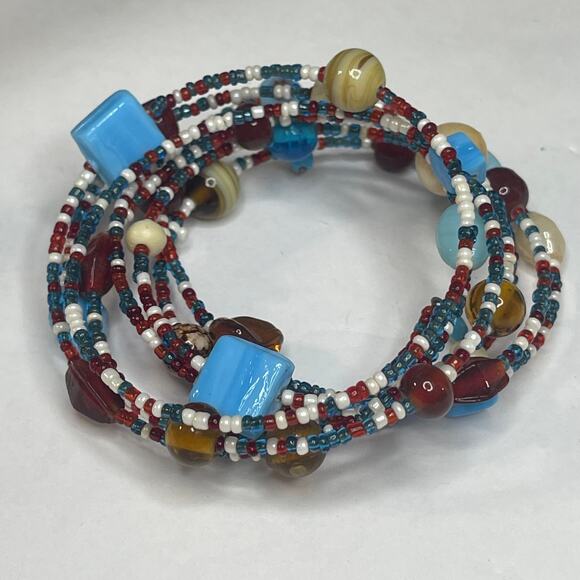 beaded wrap bracelet multi colored costume jewelry beads boho trendy currnt - Picture 3 of 7